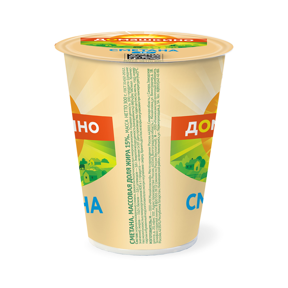 БЗМЖ СМЕТАНА СЕЛО ДОМАШКИНО 15% 300ГР