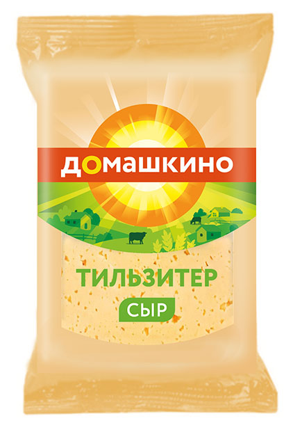 БЗМЖ СЫР ДОМАШКИНО ТИЛЬЗИТЕР ПОЛУТВЕРДЫЙ 45%, БРУСОК ФЛОУ-ПАК 180Г