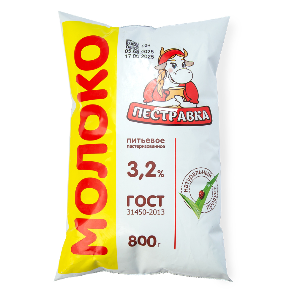 БЗМЖ МОЛОКО ПЕСТРАВКА 3,2% 800ГР Ф/П