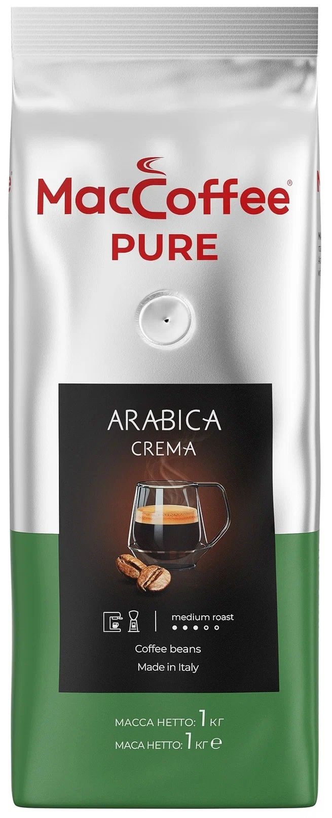 КОФЕ MACCOFFEE PURE ARABICA CREMA ЖАРЕННЫЙ В ЗЕРНАХ ПАК 250