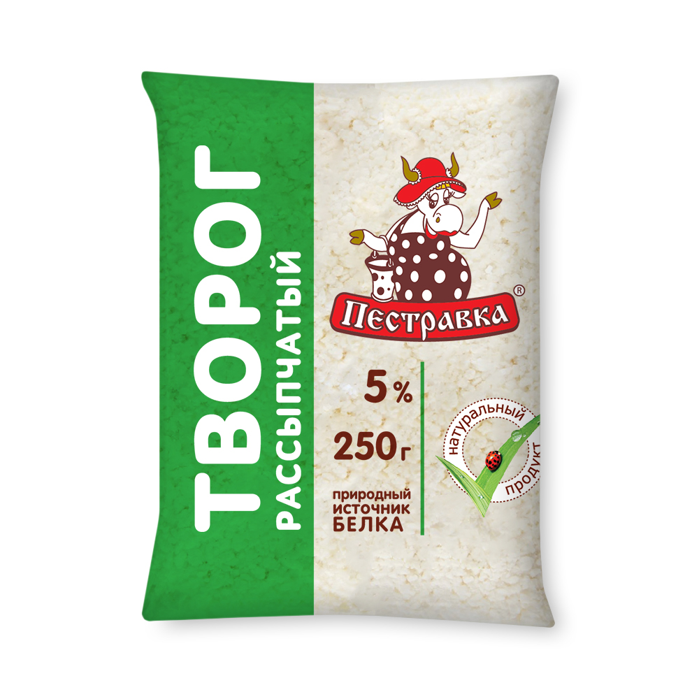 БЗМЖ ТВОРОГ ПЕСТРАВКА 5% 250ГР ПАКЕТ