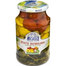 АССОРТИ МЕЛЕНЪ МАРИНОВАННОЕ(ПАТИСОН,ЧЕРРИ,ОГУРЦЫ) 900ГР