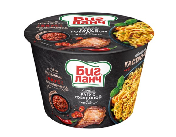 ЛАПША БИГ ЛАНЧ РАГУ С ГОВЯДИНОЙ И ЧИЛИ ПЕРЦЕМ СТАКАН 90ГР