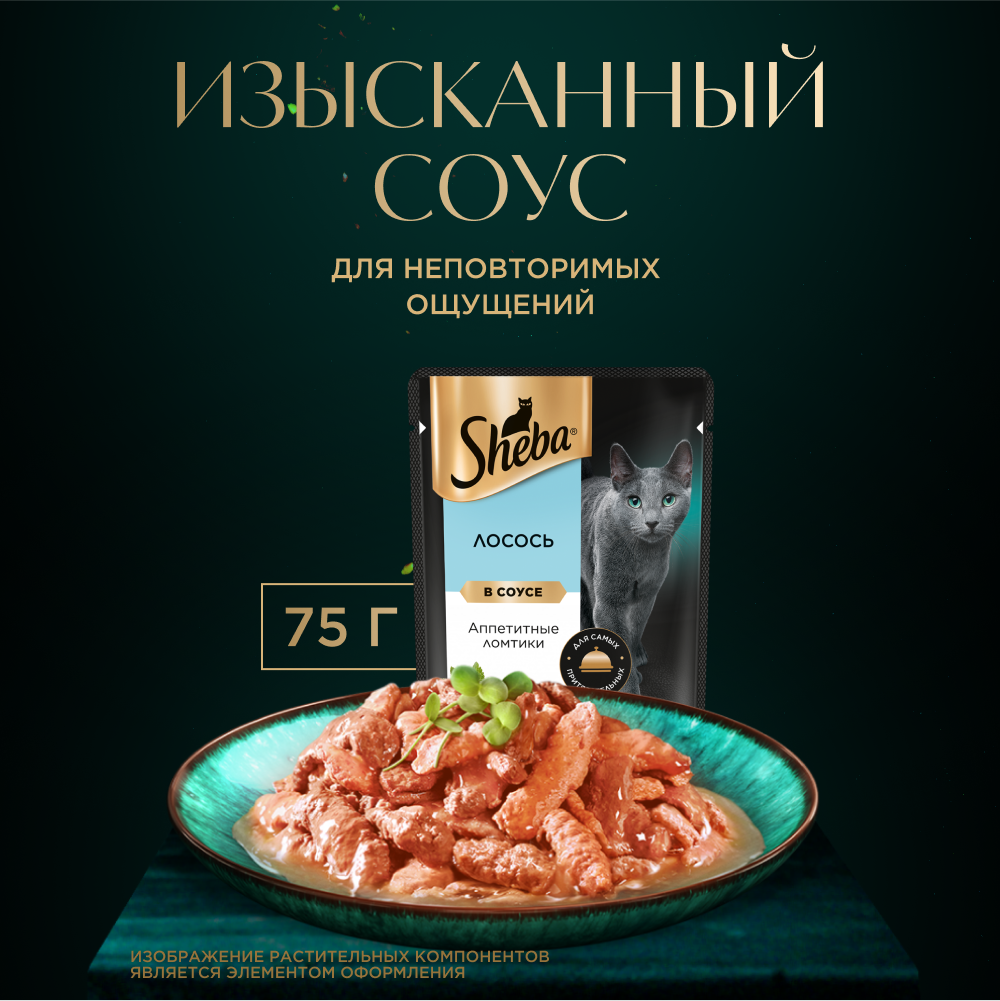 КОРМ Д/КОШЕК ШЕБА ПЛЕЖЕР ЛОМТ В СОУСЕ ЛОСОСЬ ПАУЧ 75ГР