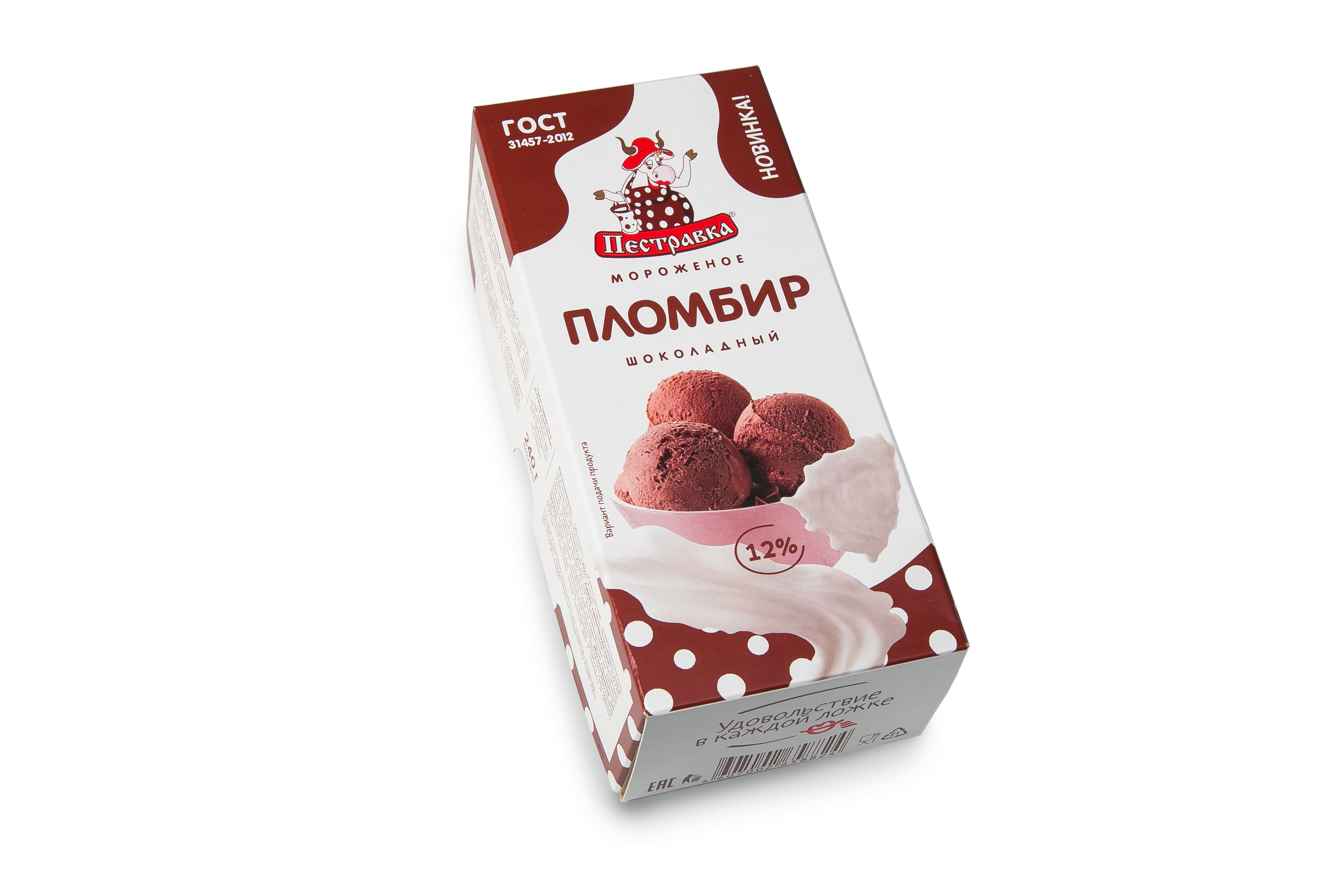 БЗМЖ МОРОЖЕНОЕ ПЕСТРАВКА БРИКЕТ ПЛОМБИР ШОКОЛАД 12% 240ГР