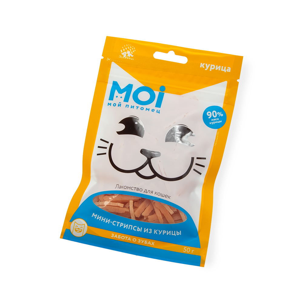 ЛАКОМСТВО ДЛЯ КОШЕК MOI МИНИ-СТРИПСЫ ИЗ КУРИЦЫ ПЛ/ПАК 50ГР