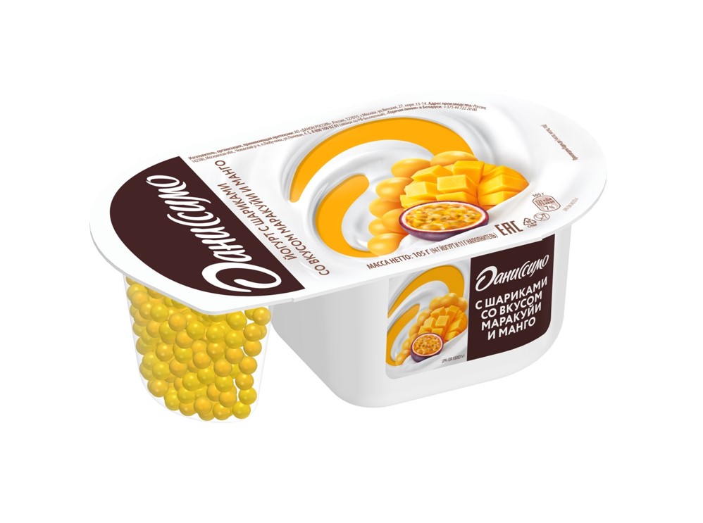 БЗМЖ ЙОГУРТ ДАНИССИМО ФАНТАЗИЯ 6,9% ШАРИКИ/МАНГО/МАРАКУЙЯ 105Г