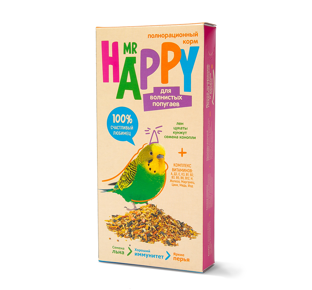 КОРМ MR HAPPY ДЛЯ ВОЛНИСТЫХ ПОПУГАЕВ 400ГР