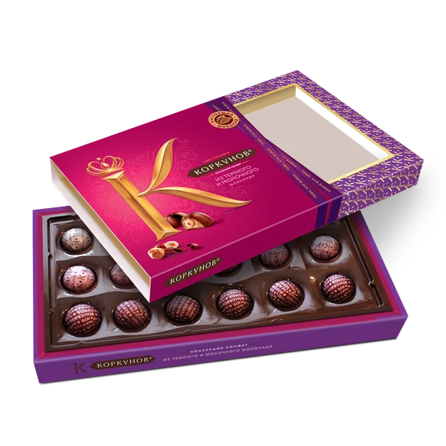 НАБОР КОНФЕТ А.КОРКУНОВ КОЛЛЕКЦИЯ ТЕМН/МОЛ ШОКОЛАДА 165Г