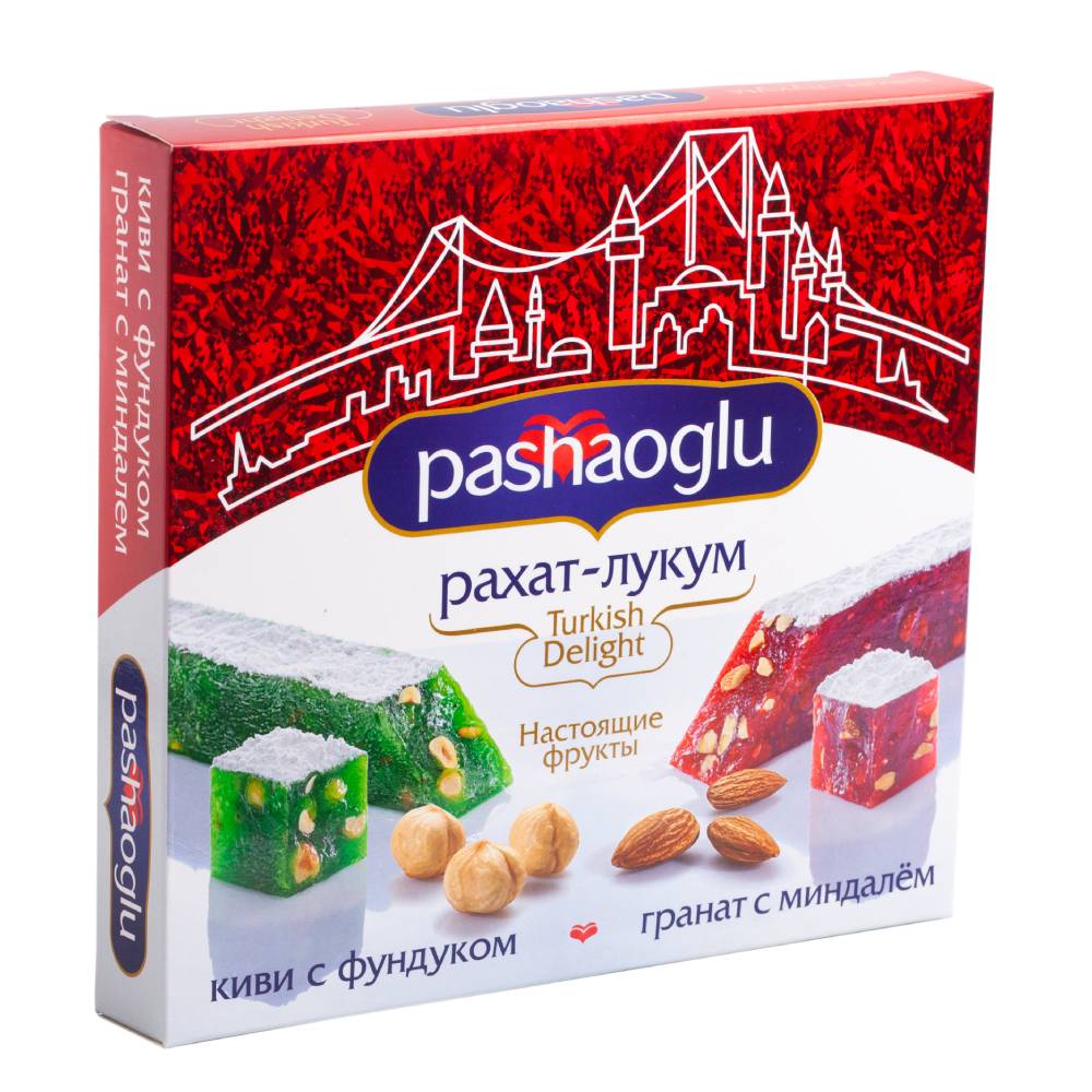 РАХАТ-ЛУКУМ PASHAOGLU ГРАНАТ С МИНДАЛЕМ И КИВИ С ФУНДУКОМ 300ГР