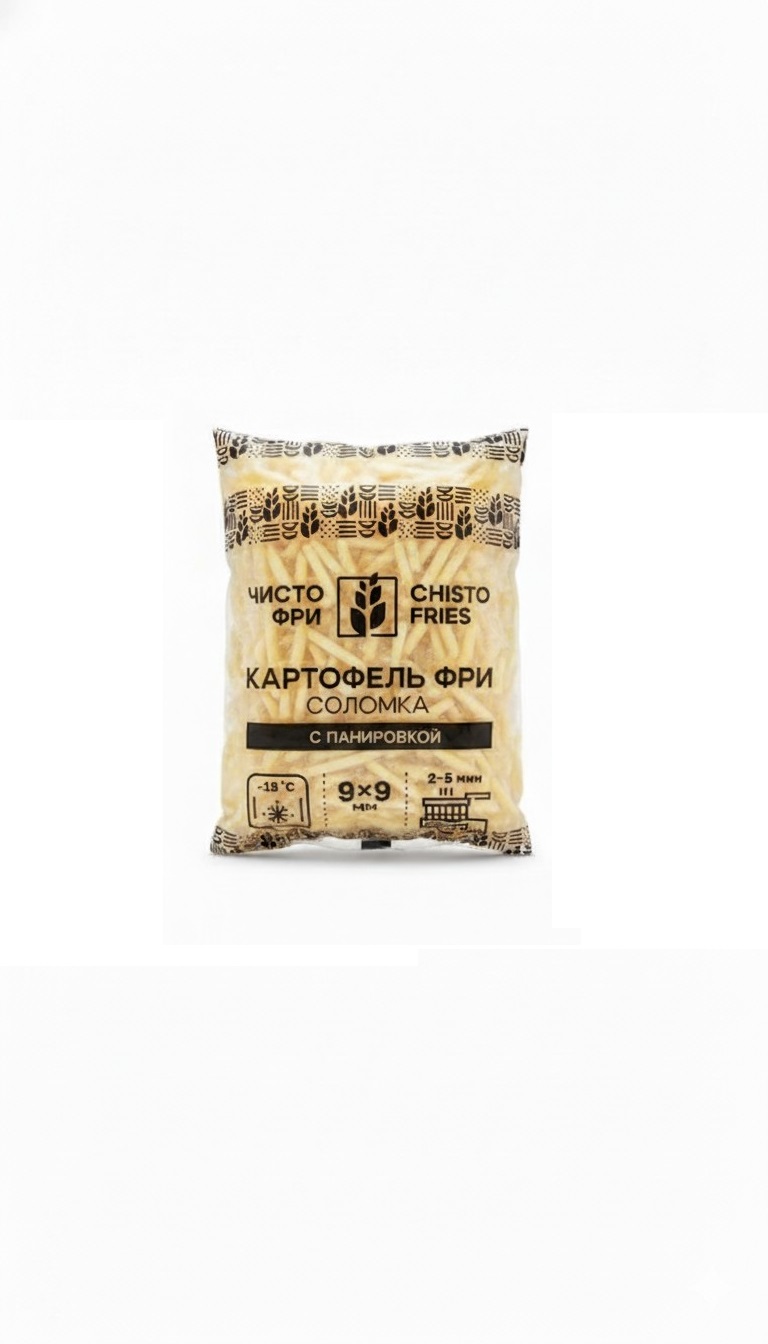 КАРТОФЕЛЬ ФРИ ЧИСТО ФРИ СОЛОМКА В ПАНИРОВКЕ 9Х9 В УПАК 2,5 КГ