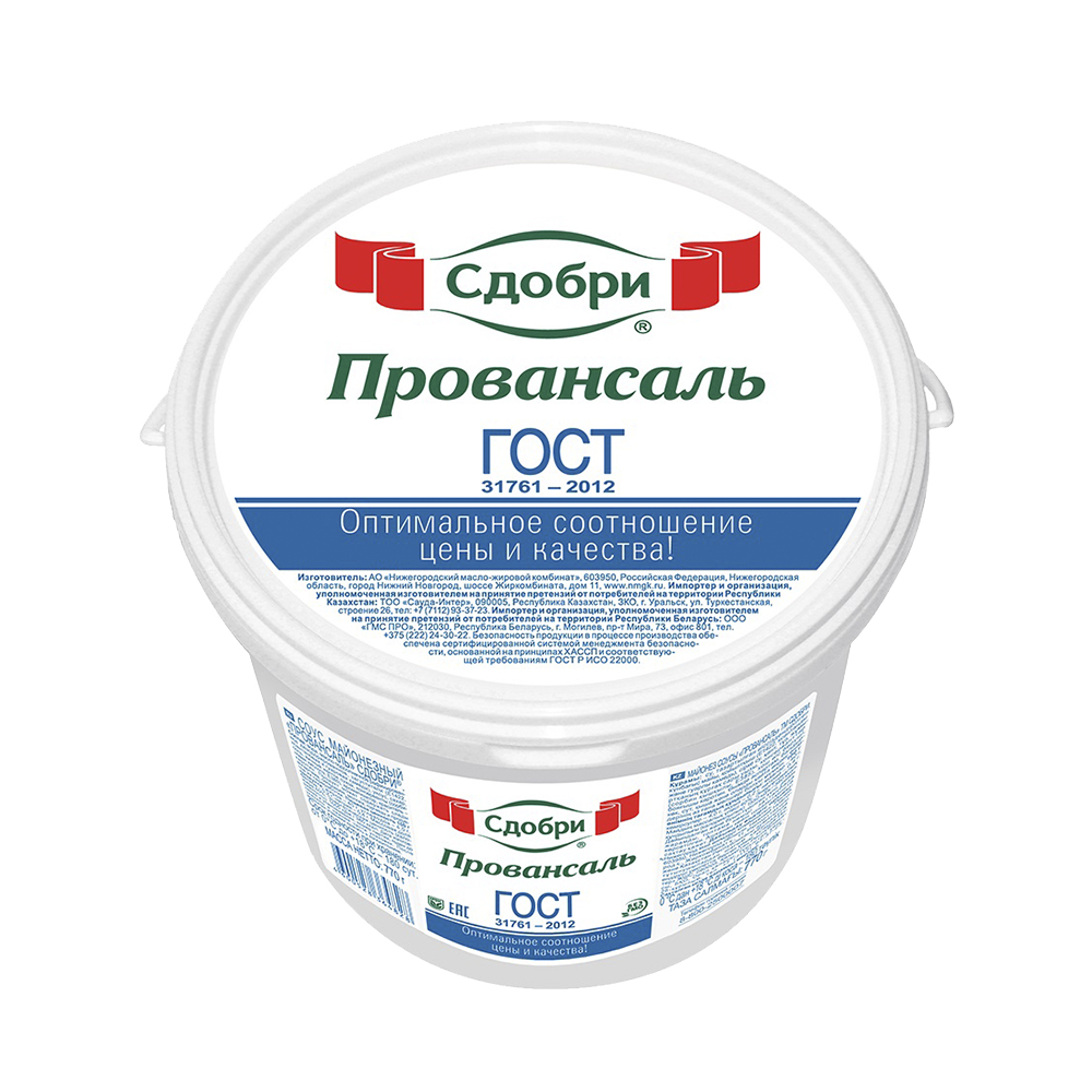 МАЙОНЕЗ СДОБРИ ПРОВАНСАЛЬ ГОСТ 40% 770Г ВЕДРО