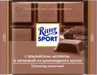 ШОКОЛАД РИТТЕР СПОРТ МОЛ С АЛЬП МОЛОКОМ И НАЧ ИЗ ШОК МУССА 100ГР