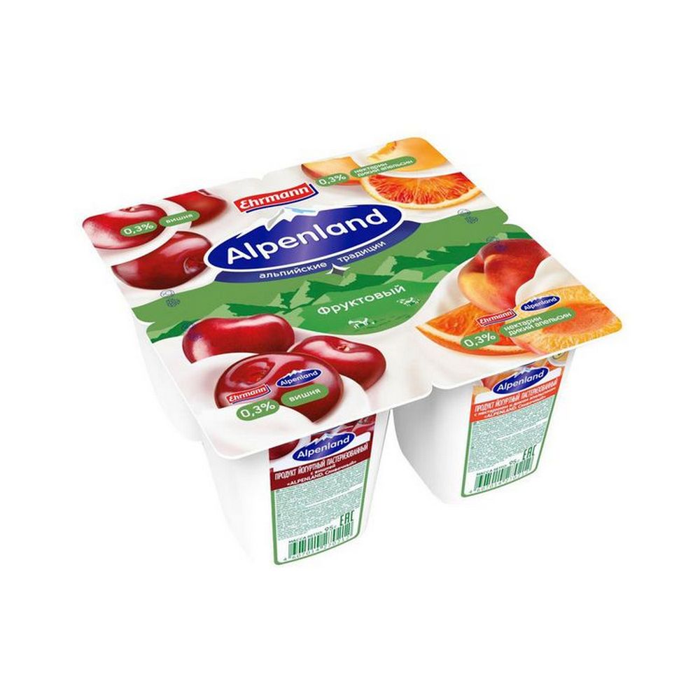 СЗМЖ ЙОГУРТ АЛЬПЕНЛЭНД  ВИШНЯ/НЕКТАРИН/АПЕЛЬСИН 0,3% 95ГР