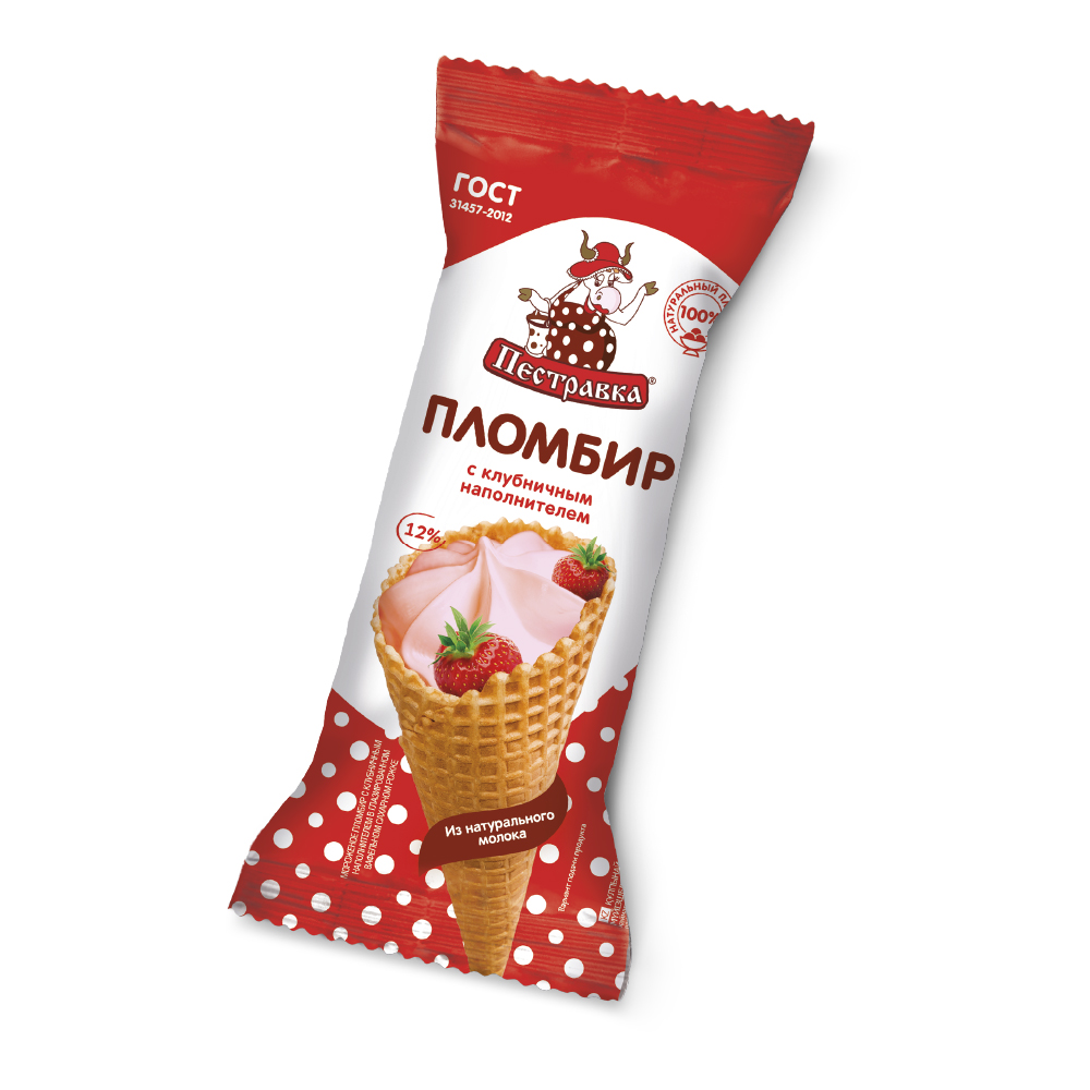 БЗМЖ МОРОЖЕНОЕ ПЕСТРАВКА РОЖОК ПЛ КЛУБНИКА 12% 120ГР