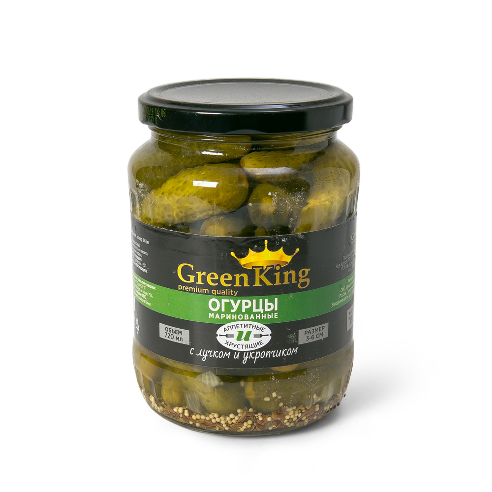 ОГУРЦЫ МАРИНОВАННЫЕ 3-6СМ ГРИН КИНГ СТ/Б 720МЛ
