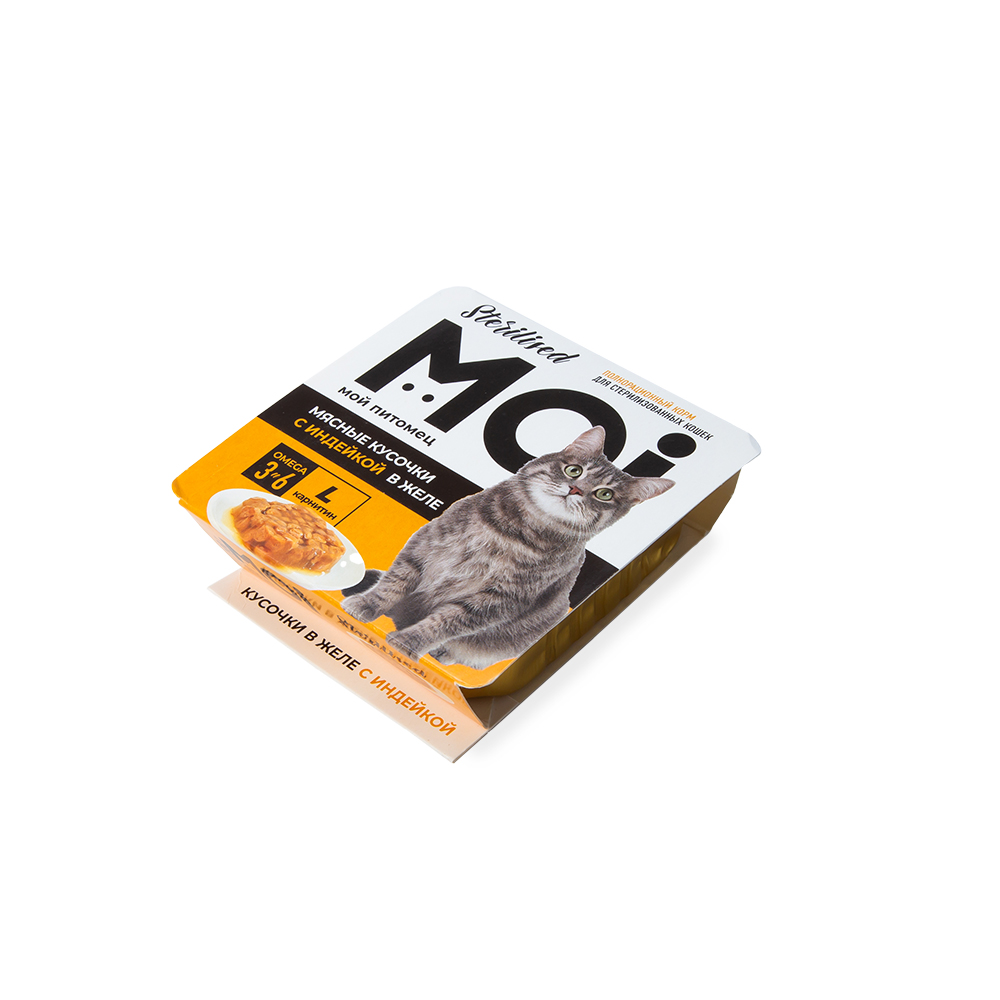 КОРМ MOI ДЛЯ СТЕРИЛИЗОВАННЫХ КОШЕК МЯСНЫЕ КУСОЧКИ С ИНДЕЙКОЙ В ЖЕЛЕ ЛАМИСТЕР 100 ГР