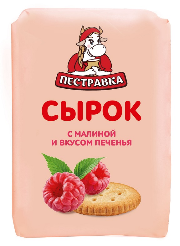 БЗМЖ СЫРОК ТВОРОЖНЫЙ ПЕСТРАВКА С МАЛИНОЙ И ВКУСОМ ПЕЧЕНЬЯ 4.5% 100ГР КОРРЕКС