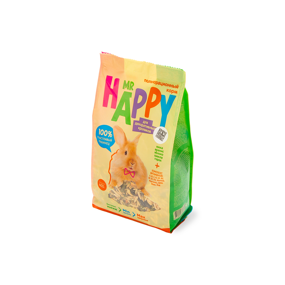 КОРМ MR HAPPY СУХОЙ ДЛЯ ДЕКОРАТИВНЫХ КРОЛИКОВ 400ГР