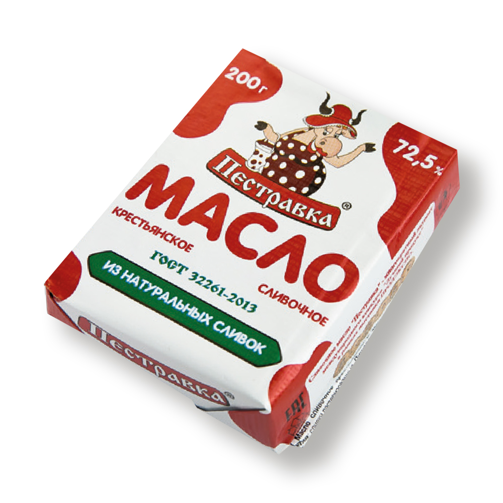 БЗМЖ МАСЛО ПЕСТРАВКА СЛИВОЧНОЕ КРЕСТЬЯНСКОЕ 72,5% 200ГР