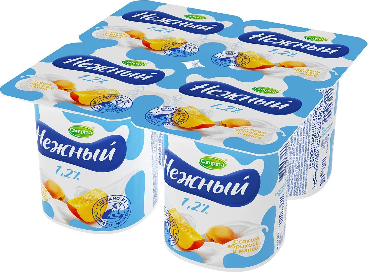 БЗМЖ ЙОГУРТ НЕЖНЫЙ С СОКОМ АБРИКОС/МАНГО 1,2% 100ГР