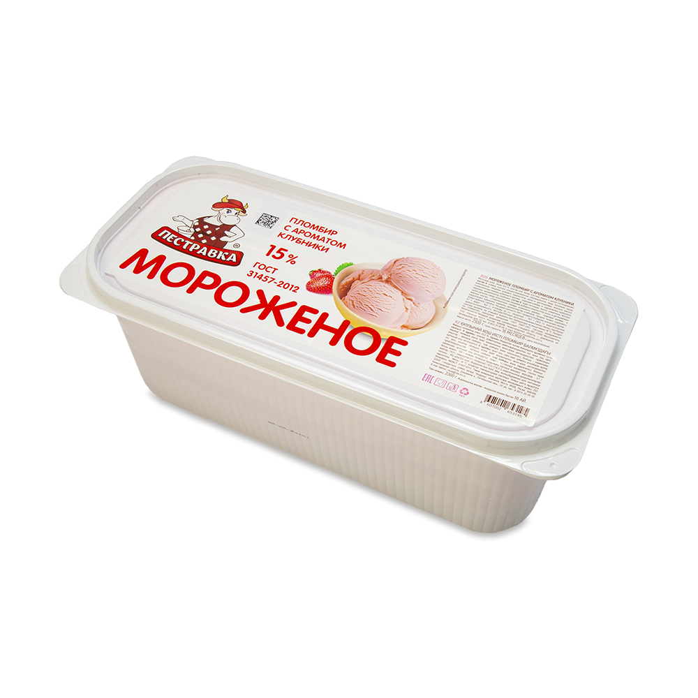 БЗМЖ МОРОЖЕНОЕ ПЕСТРАВКА ПЛ-Р С АРОМ. КЛУБН.15% КОНТЕЙНЕР  2,3КГ