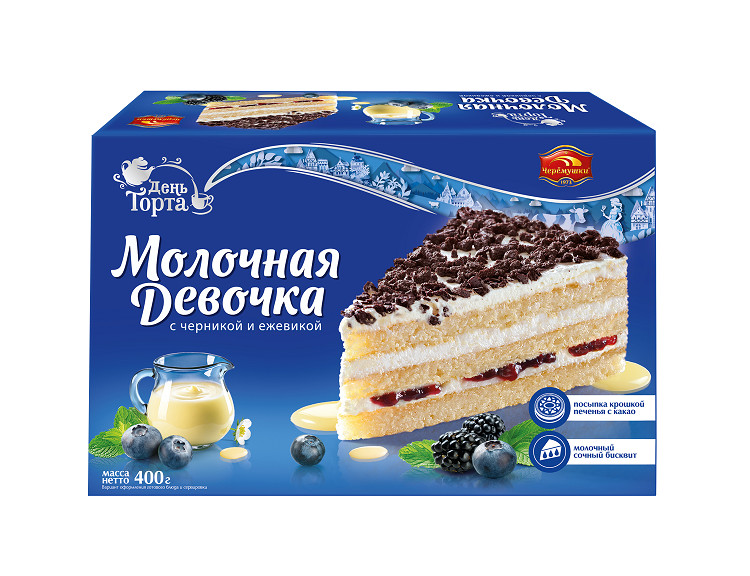 ТОРТ МОЛОЧНАЯ ДЕВОЧКА С ЧЕРНИКОЙ И ЕЖЕВИКОЙ 400ГР