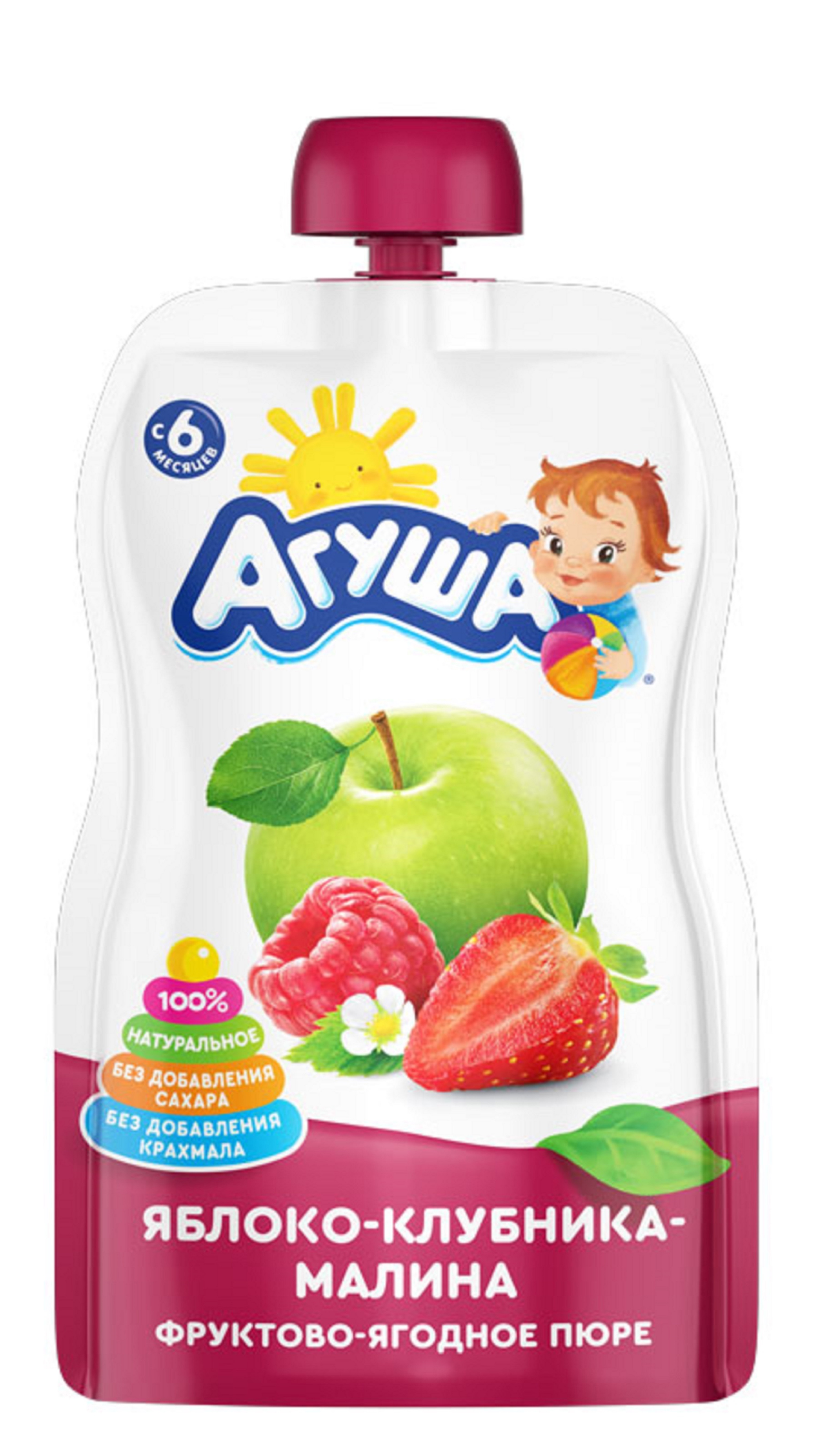 ПЮРЕ АГУША 90Г ЯБЛОКО/КЛУБНИКА/МАЛИНА ДПДЗ