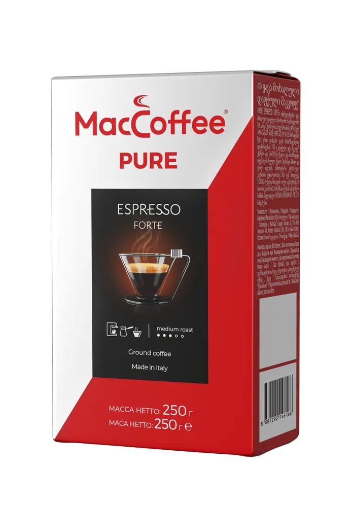 КОФЕ MACCOFFEE PURE ESPRESSO FORTE НАТУРАЛЬНЫЙ МОЛОТЫЙ ПАК 250ГР