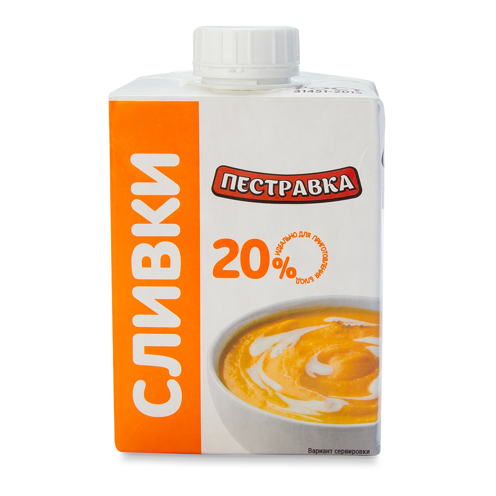 БЗМЖ СЛИВКИ ПЕСТРАВКА 20%  УЛЬТРАПАСТ 500ГР