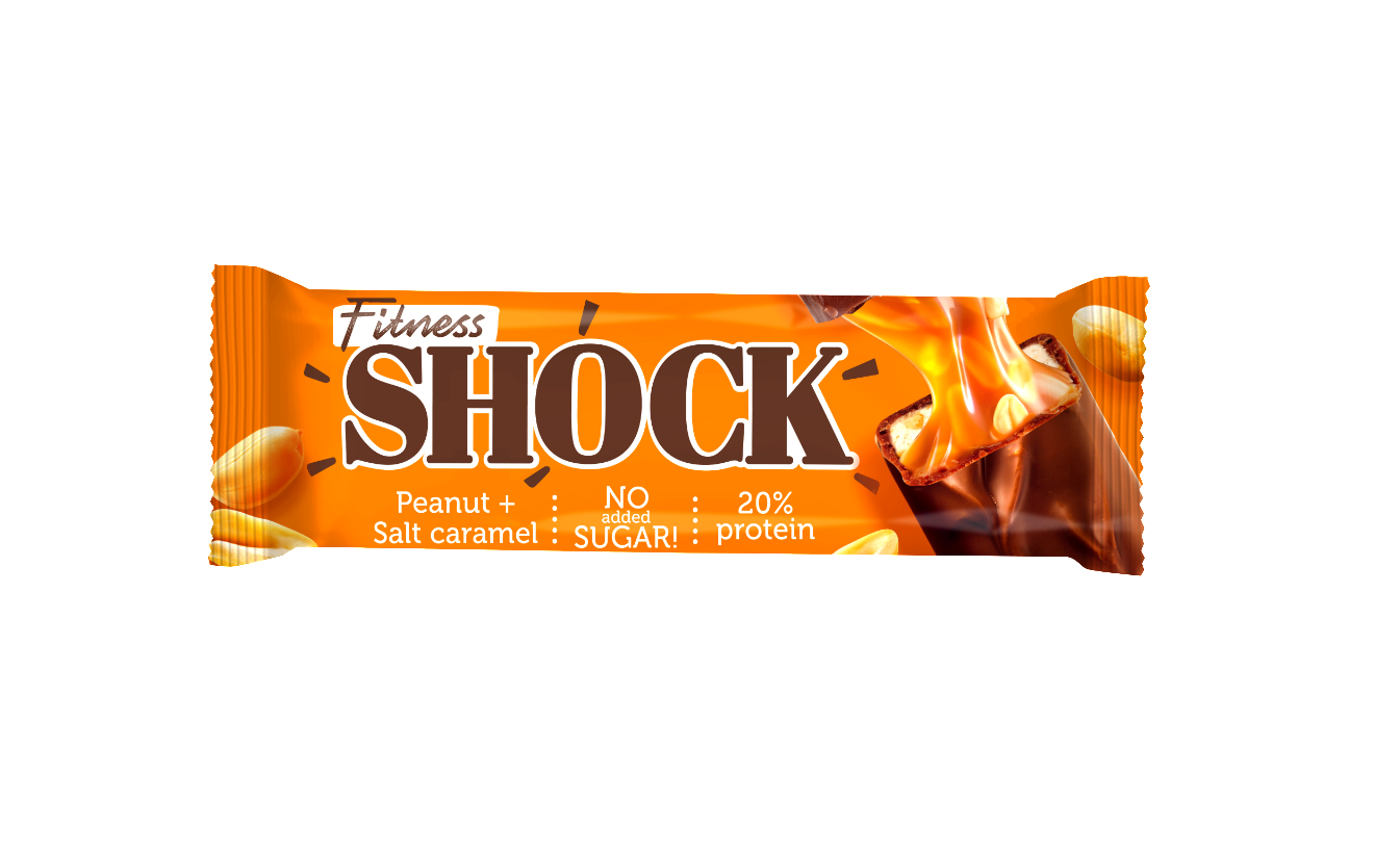 БАТОНЧИК ФИТНЕСШОК ГЛАЗИРОВАННЫЙ АРАХИС-СОЛЁНАЯ КАРАМЕЛЬ 50ГР