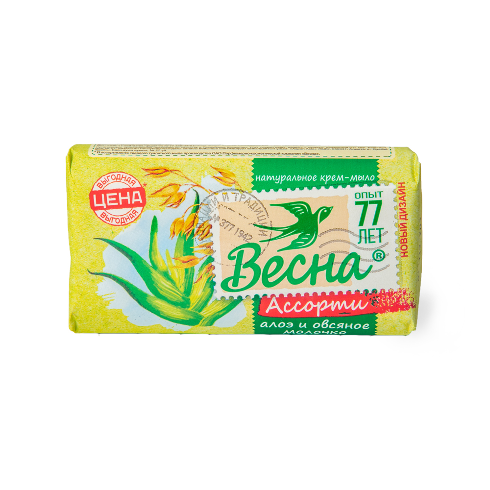 МЫЛО ТУАЛЕТНОЕ ВЕСНА АССОРТИ АЛОЭ И ОВСЯНОЕ МОЛОЧКО 90ГР