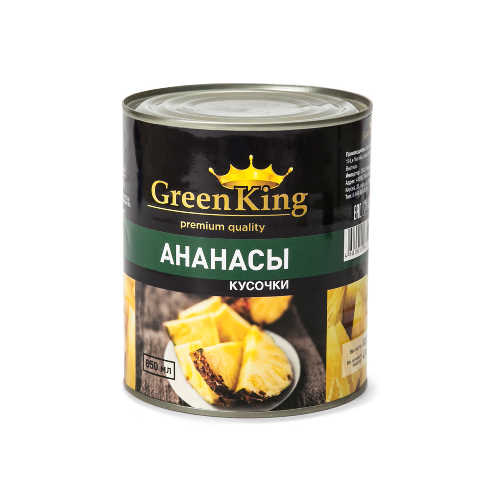 АНАНАСЫ В ЛЕГКОМ СИРОПЕ ГРИН КИНГ КУСОЧКИ 850ГР Ж/Б