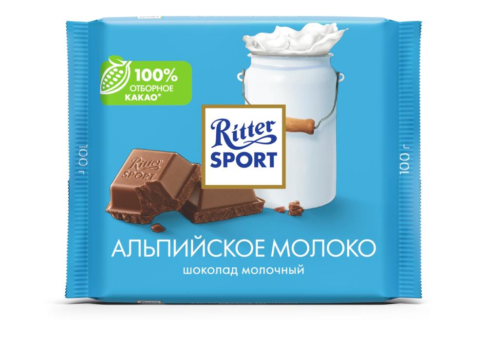 ШОКОЛАД РИТТЕР СПОРТ МОЛ С АЛЬП МОЛОКОМ И НАЧ ИЗ ШОК МУССА 100ГР