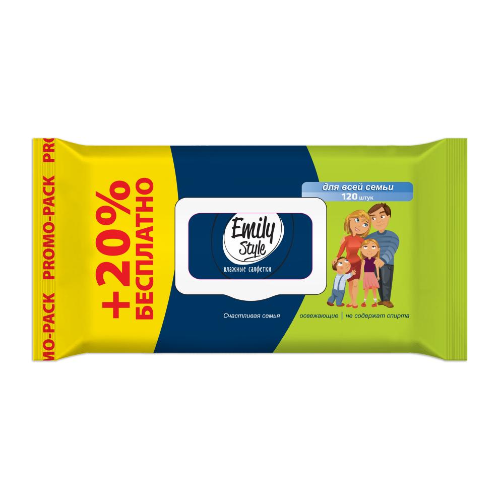 САЛФЕТКИ ВЛАЖНЫЕ EMILY STYLE ДЛЯ ВСЕЙ СЕМЬИ АНТИБАКТ С КРЫШКОЙ 120ШТ