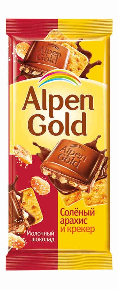 ШОКОЛАД АЛЬПЕН ГОЛЬД МОЛОЧНЫЙ АРАХИС/КРЕКЕР 80ГР