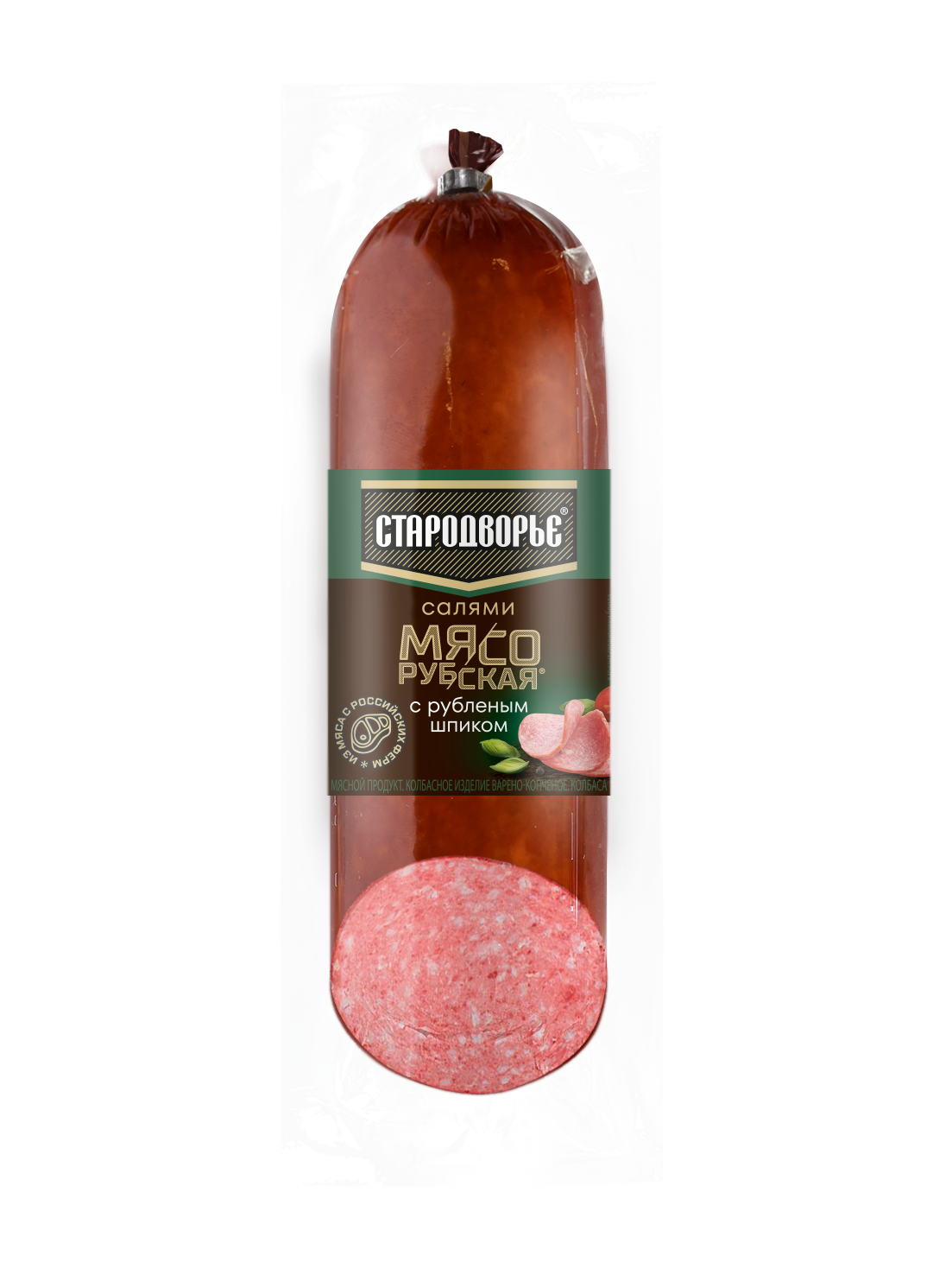 КОЛБАСА В/К  МЯСОРУБСКАЯ САЛЯМИ С РУБЛЕНЫМ ШПИКОМ СРЕЗ В/У 350ГР