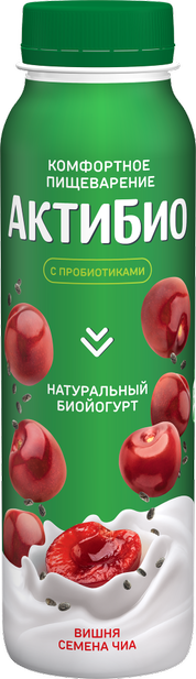 БЗМЖ ЙОГУРТ АКТИБИО ПИТ 1,5% ВИШНЯ/СЕМ ЧИА 260ГР ПЭТ