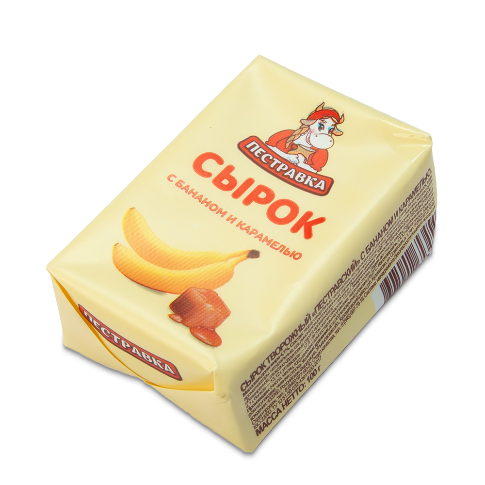 БЗМЖ СЫРОК ТВОРОЖНЫЙ ПЕСТРАВКА С БАНАНОМ-КАРАМЕЛЬЮ 4.5% 100ГР КОРРЕКС