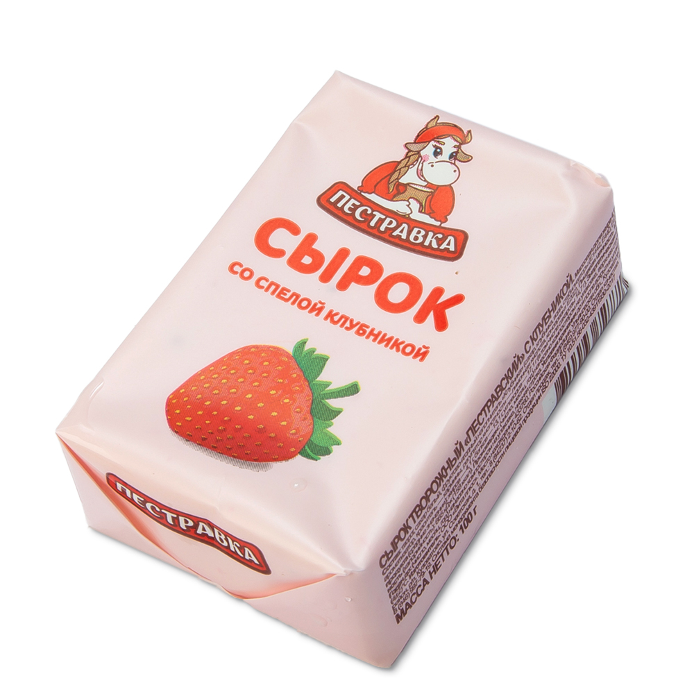 БЗМЖ СЫРОК ТВОРОЖНЫЙ ПЕСТРАВКА С КЛУБНИКОЙ 4.5% 100ГР КОРРЕКС