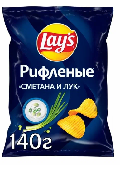 ЧИПСЫ ЛЭЙС 140ГР СМЕТАНА И ЛУК РИФЛЕНЫЕ