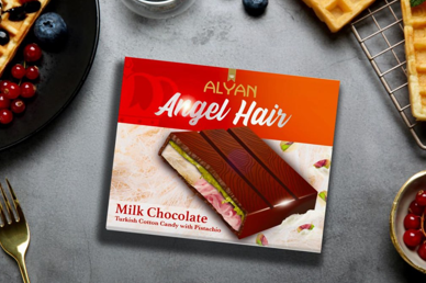 ШОКОЛАД ANGLE HAIR МОЛОЧНЫЙ С ФИСТАШКОВЫМ КРЕМОМ И ПИШМАНИЕ 80ГР