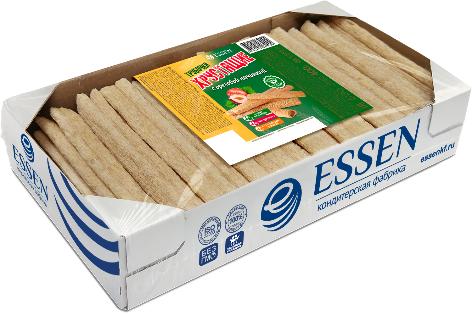 ТРУБОЧКИ ЭССЕН ХРУСТЯЩИЕ С ОРЕХОВОЙ НАЧИНКОЙ 400ГР