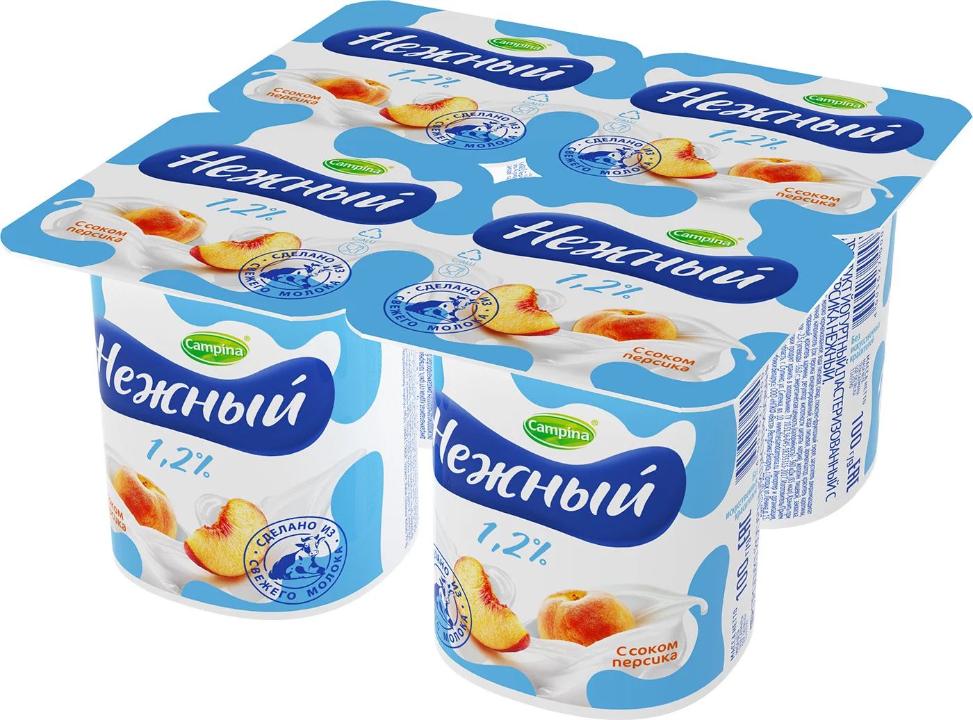 БЗМЖ ЙОГУРТ НЕЖНЫЙ С СОКОМ ПЕРСИК 1,2% 100ГР
