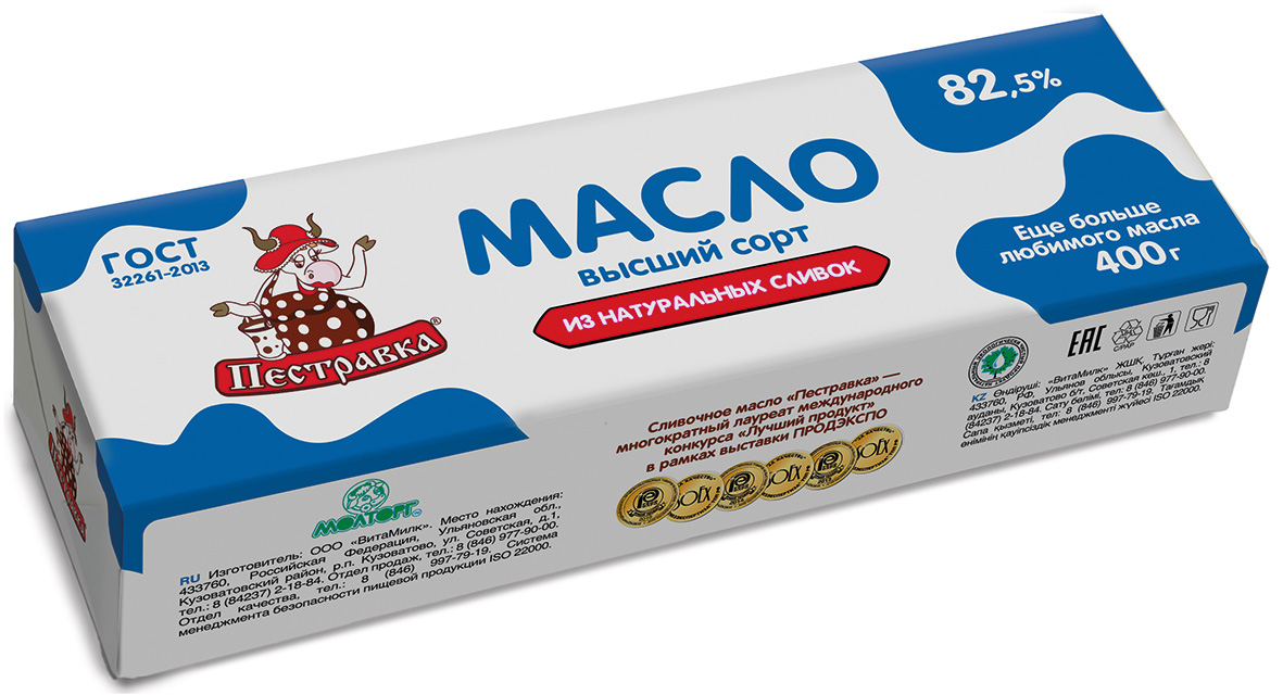 БЗМЖ МАСЛО ПЕСТРАВКА СЛИВОЧНОЕ ТРАДИЦИОННОЕ 82,5% 400ГР