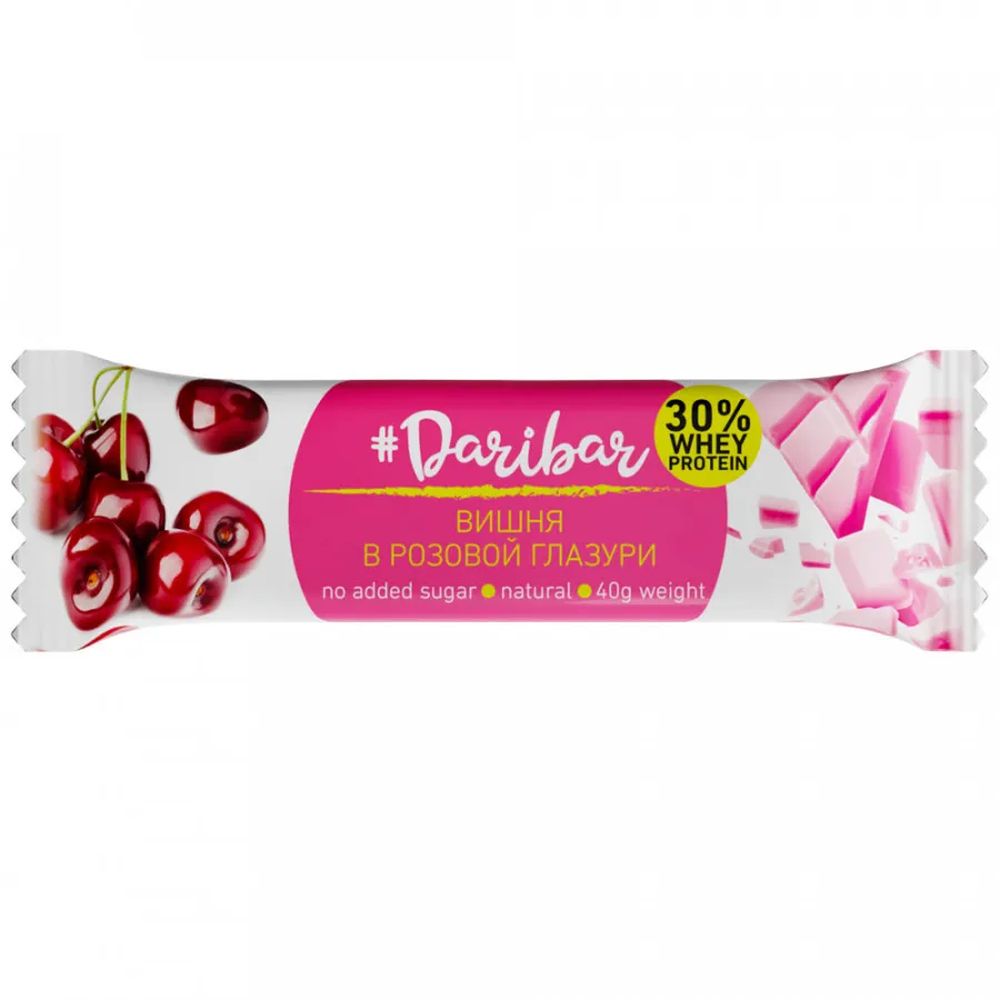 БАТОНЧИК  ПРОТЕИНОВЫЙ DARIBAR В РОЗОВОЙ ГЛАЗ. СО ВКУСОМ ВИШНЯ 40ГР