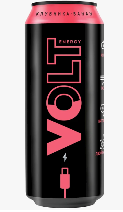 НАПИТОК Б/А ЭНЕРГЕТИЧЕСКИЙ ЭНЕРГИЯ ВОЛЬТА СО ВКУСОМ КЛУБНИКИ И БАНАНА 0.45Л Ж/Б
