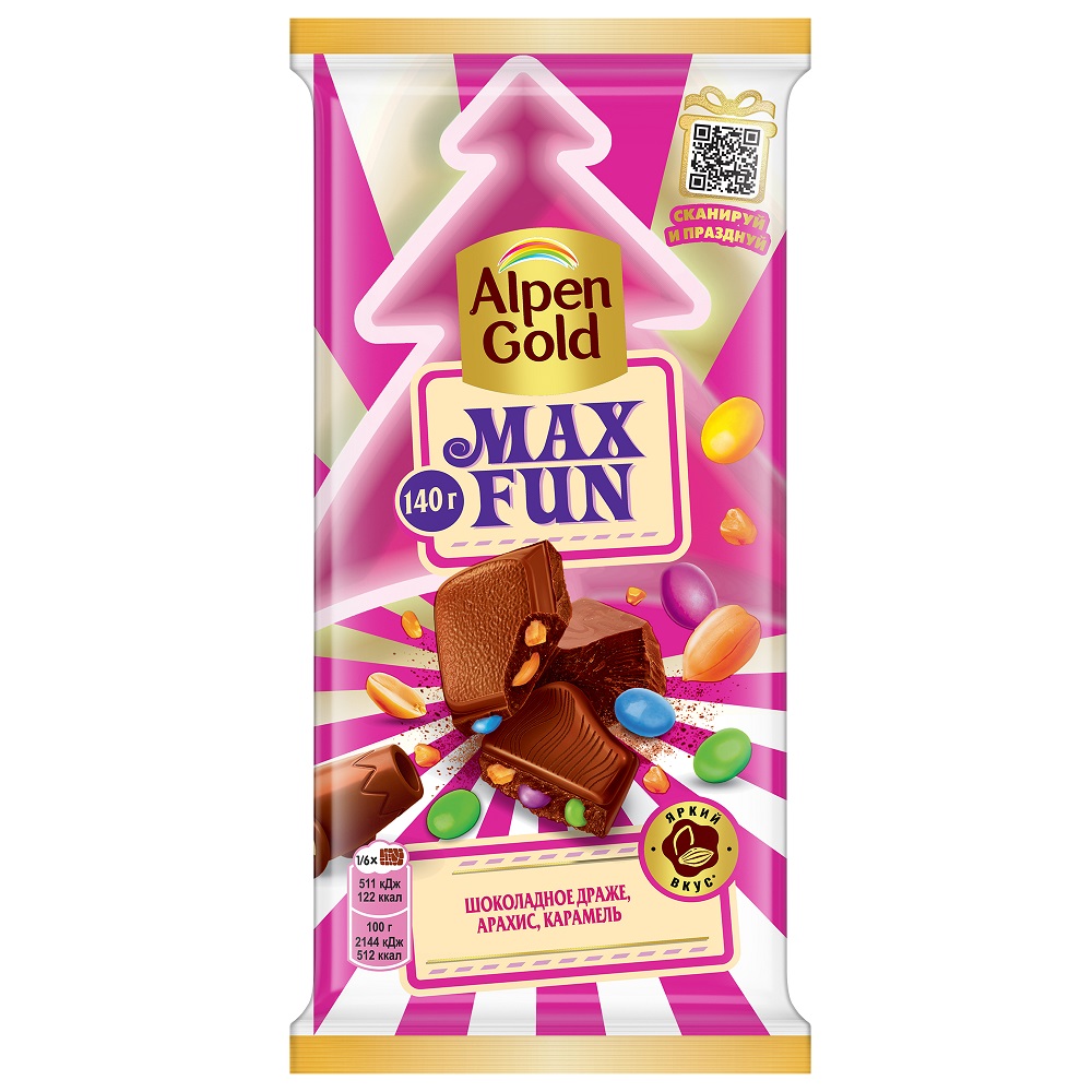 ШОКОЛАД АЛЬПЕН ГОЛЬД МАКСФАН АРАХИС/ШОК ДРАЖЕ/КАРАМЕЛЬ 140ГР
