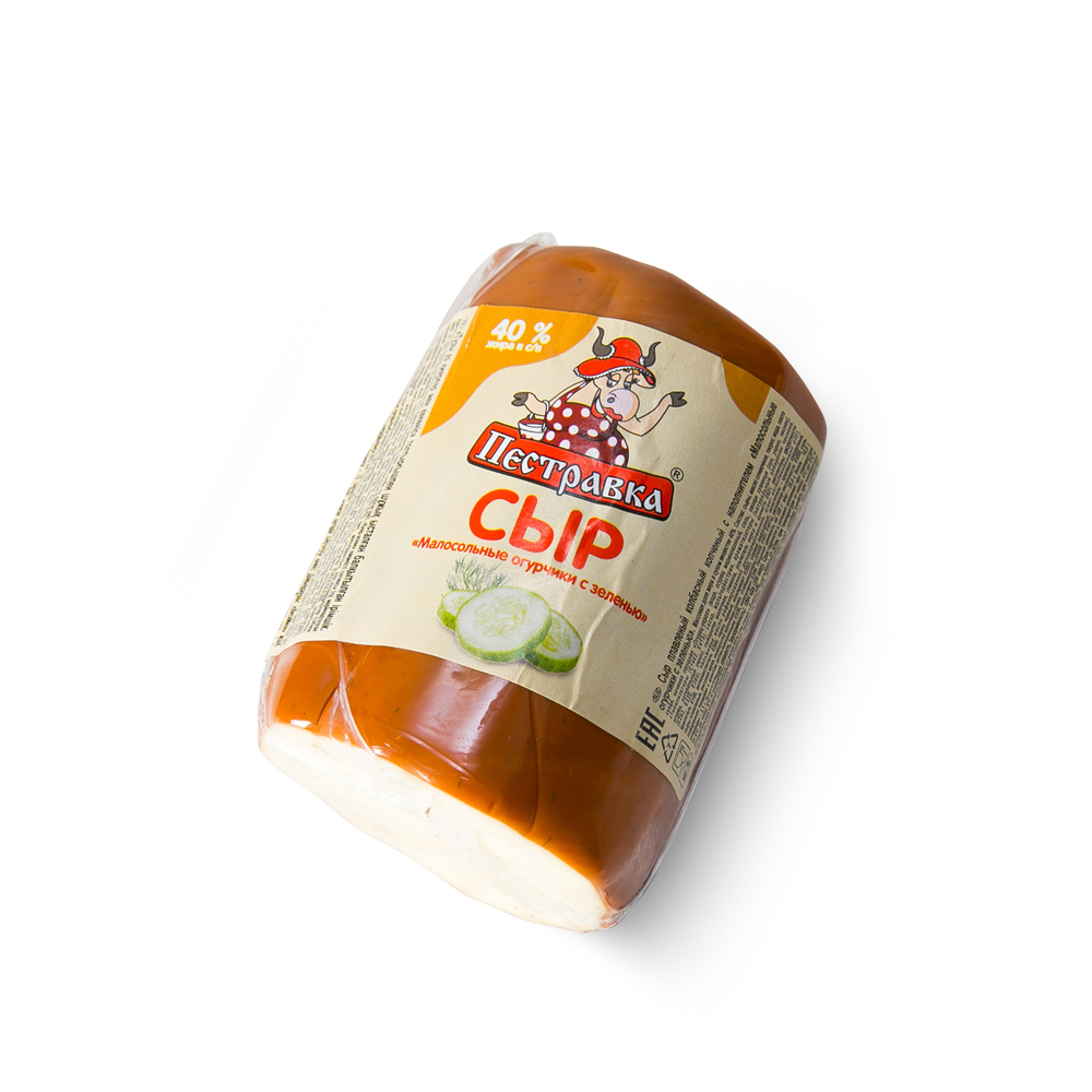 БЗМЖ СЫР КОЛБАСНЫЙ 40% ПЕСТРАВСКИЙ С ОГУРЧИКАМИ И ЗЕЛЕНЬЮ /ВЕС