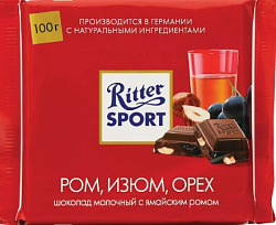 ШОКОЛАД РИТТЕР СПОРТ МОЛ РОМ/ИЗЮМ/ОРЕХ 100ГР